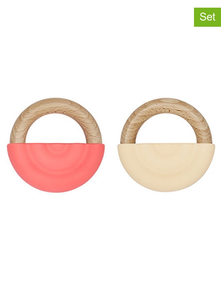 OYOY mini 2er-Set: Beißring "Rainbow" in Pink/ Creme - ab Geburt - onesize