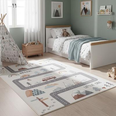 Kinderteppich AYYILDIZ TEPPICHE "COCO 1134 , auch in rund erhältlich", weiß (creme), B:160cm H:8mm L:230cm, Teppiche, Kinderteppich, Waschbar bei 30 C, rutschhemmend, OEKO-TEX zertifiziert, Straße