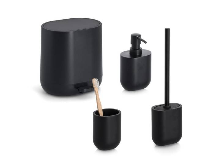 Zeller Present Bad-Accessoire-Set, Schwarz, Kunststoff, 4-teilig, 50x35x35 cm, Seifenspender mit Kunststoffpumpe, Badaccessoires, Seifenspender