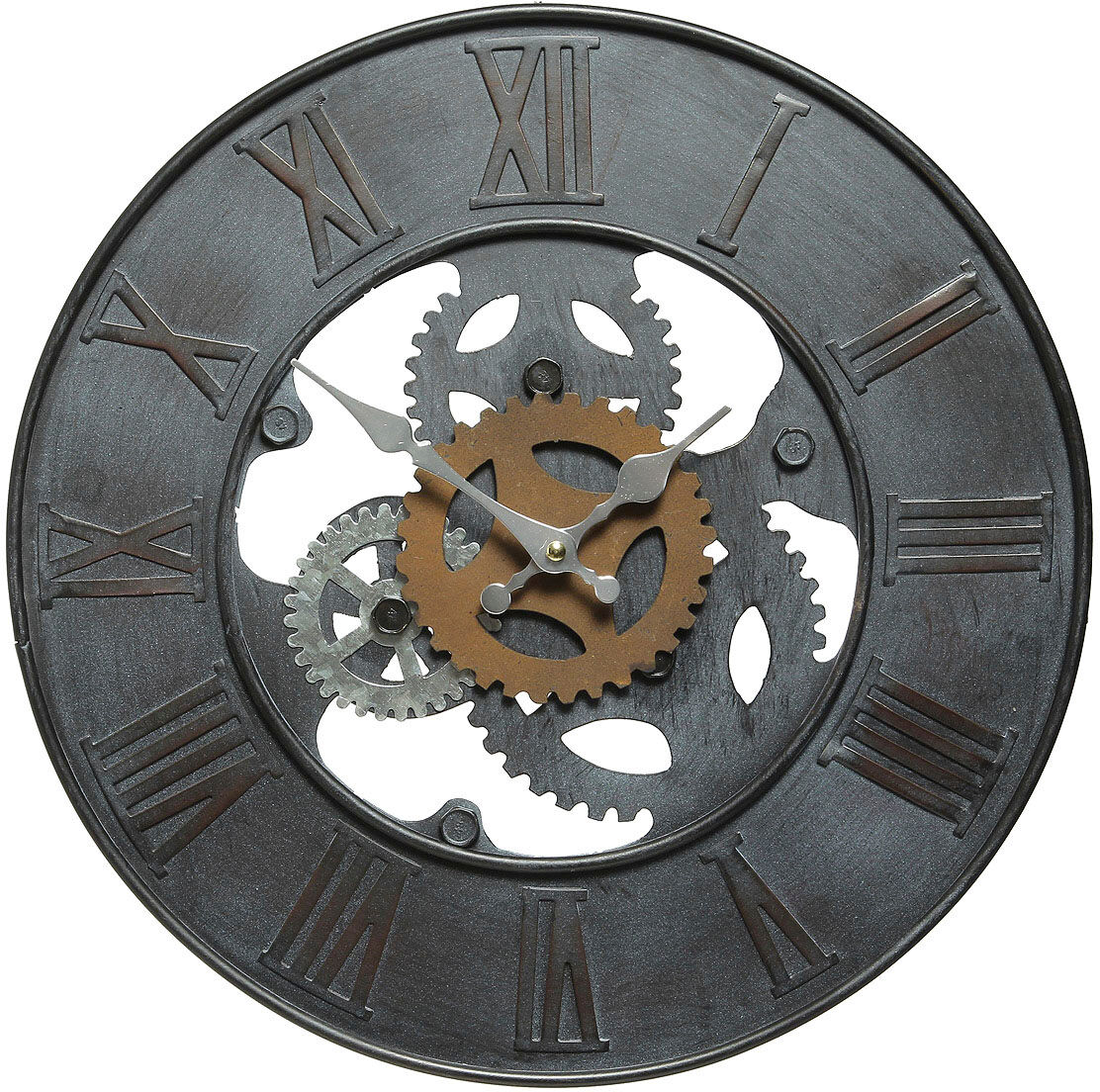 Wanduhr AMBIENTE HAUS "Zahnrad Uhr 39cm", schwarz, B:39cm H:39cm T:3cm, Wanduhren, Wanduhr schwarz B/H/T: 39cm x 39cm x 3cm
