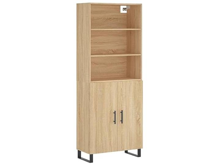 Fisinber Highboard 69,5x34x180 cm Sonoma-Eiche Holzwerkstoff 2-Teilig Stilvoller Aufbewahrungsschrank in Sonoma-Eiche fuer Wohnzimmer und Flur mit stabilen Metallfuessen und viel Stauraum.