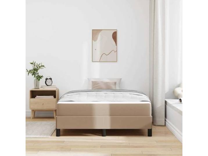KTHLBRH Bettgestell 120 x 190 cm, Stoff Cappuccino Technisches Holz, feste Latten, Pfostenbeine, mittlere Härte für Doppelzimmer
