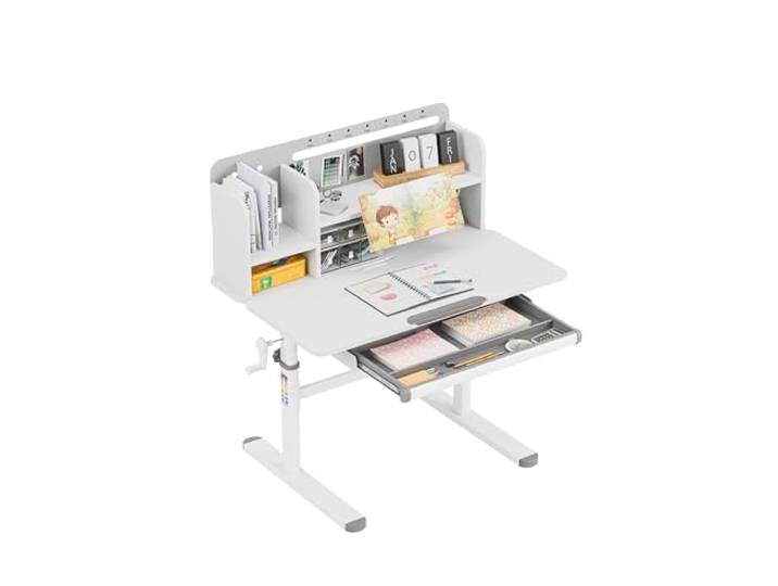 MARK ADLER Study 5.0 Kinderschreibtisch höhenverstellbar - ab 6 Jahren Ergonomischer Kinderschreibtisch neigbar mit mitwachsender Funktion - Schublade & Buchstütze - 90x60 cm - Grau