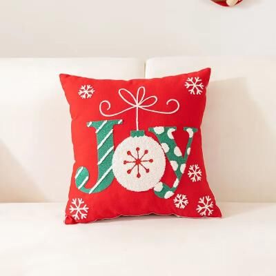 Inspired Finds Embroidered Christmas Pillowcase Decorative Cushion Cover For Sofa And Living Room Holiday Decor joy Ornament