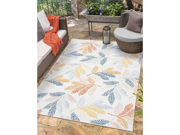 Outdoorteppich Johanna, LAGERRÄUMUNG , bunt (cream,multi,rot), B:160cm H:6mm L:230cm, Polypropylen, MYFLAIR MÖBEL & ACCESSOIRES, Teppiche, Outdoorteppich, Wendeteppich, Blätter Motiv, Outdoor geeignet, Balkon, Terrasse