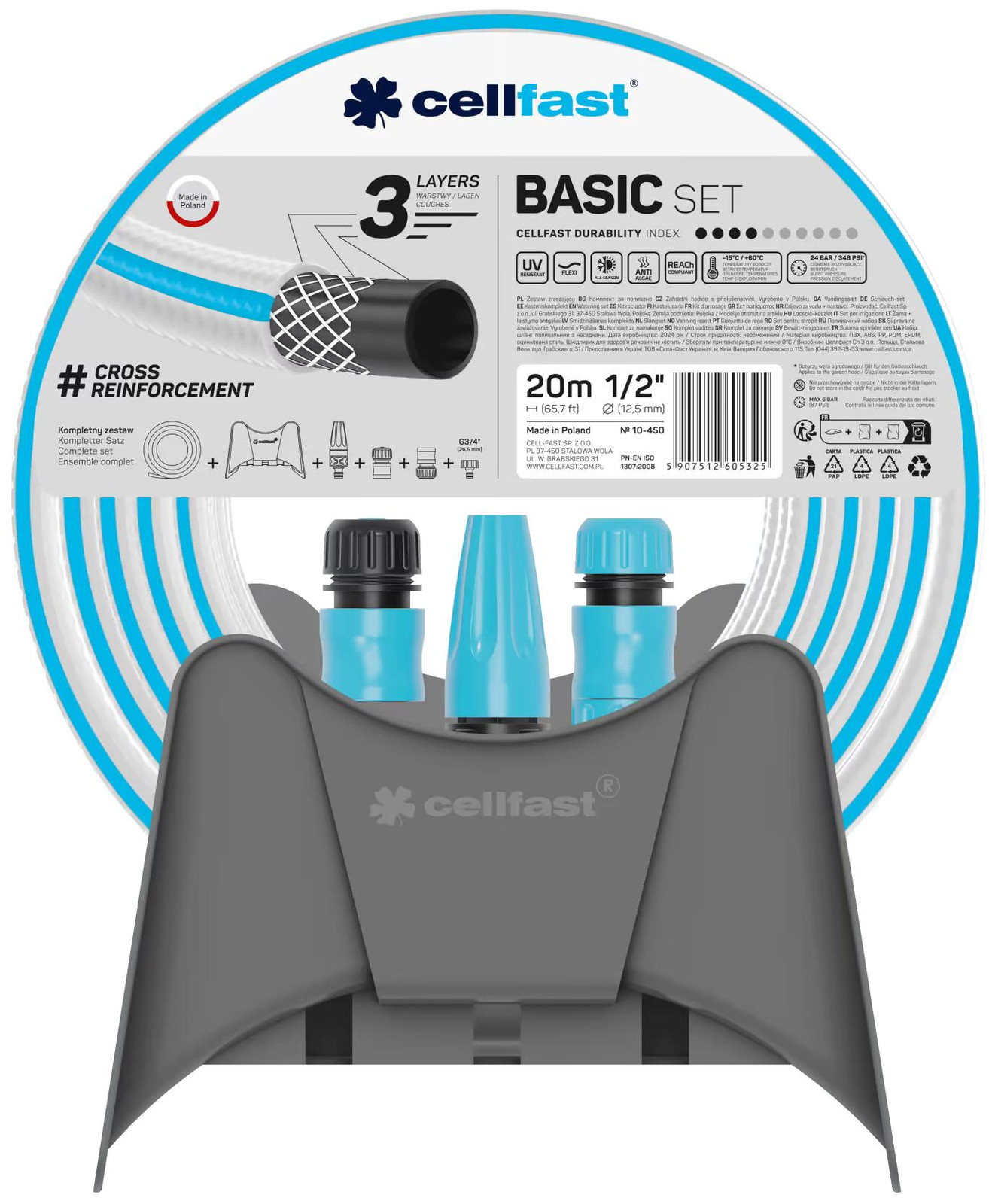 Cellfast Hadicompleet Basic 1/2" Tuinslang 20 meter met accessoires en slanghouder