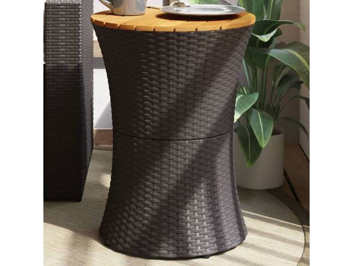 Table d'appoint de jardin forme tambour noir rotin bois massif 368296