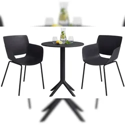 DELUKE Gartenmöbel-Set SARA mit 2 Stühlen 168x60x80cm, Kunststoff, Schwarz Balkonset Gartenset Tisch mit Stühlen Bistroset Outdoor