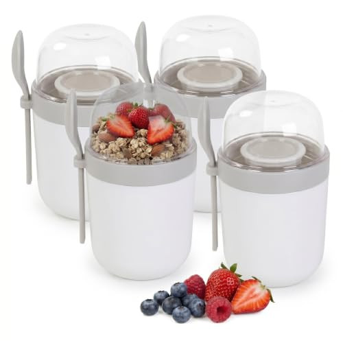 Relaxdays Mueslibekers to go set van 4, wit, lekvrij en magnetronbestendig