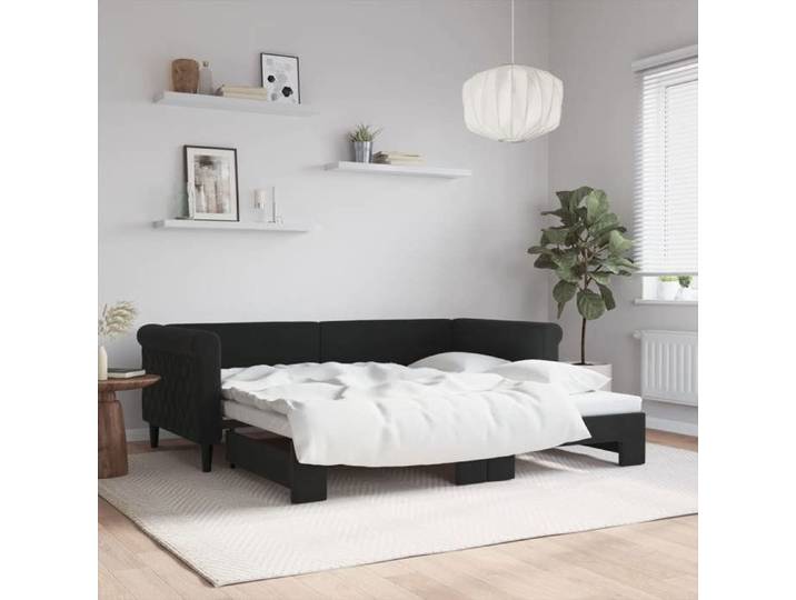 Lit en velours - VIDAXL - BONNIE® - 90x190 cm - Lit de jour avec lit gigogne - Noir