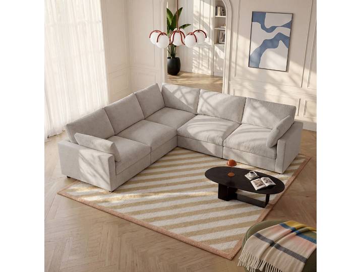 HABITAT - Canapé d'angle 6 places modulable en tissu - Taupe - Lavinio