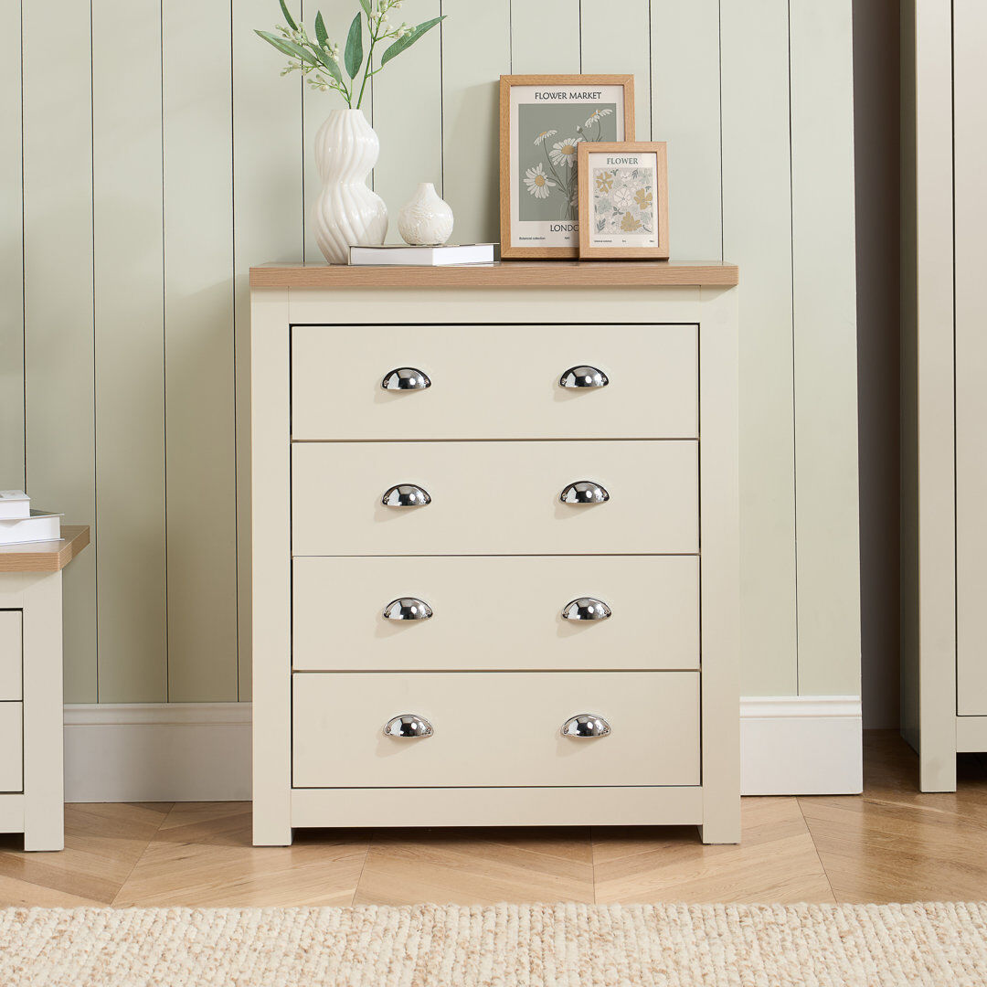 August Grove Napanoch 4 Drawer Chest Cream/Oak 94cm H X 79cm W X 39.5cm D