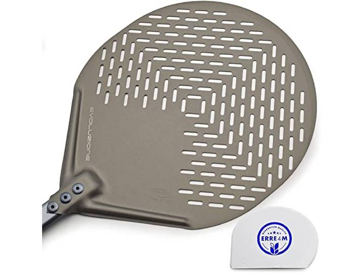 Pizza-Schaufel, Pizzaschaufel, perforiert, zum Backen von Gi-Metal rund, mit gratis Spatel (36 x 36 cm, Gesamtlänge 190 cm)