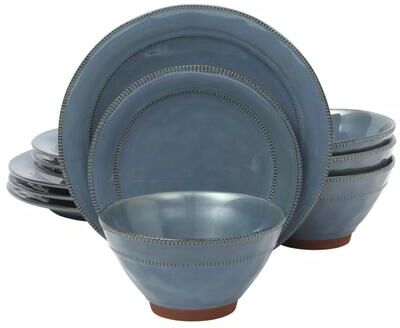 Gibson Elite 12 Piece Everyday Use Round Terracotta Dinnerware Set in Blue