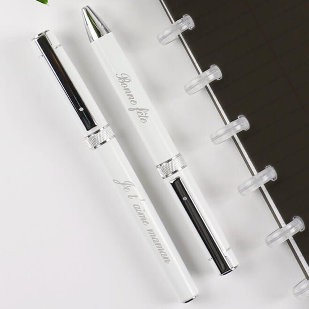 Ocadeau Parure stylos blancs gravés