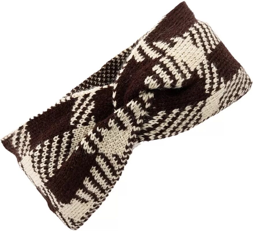INF Schleife Kariertes Acryl Strick Stirnband - Elastisches Yoga Sport Haarband Ohrenwärmer Braun+Beige