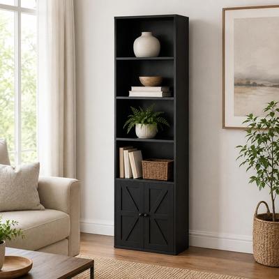 Garvee "72"" 6-Tier Tall Wooden Bookshelf and Bookcase with Cabinet Doors for Home Office"