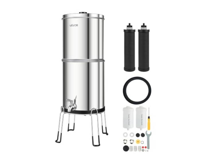 VEVOR Schwerkraft-Wasserfilter Wasserfiltersystem 8,52 L Edelstahl 304, Wasserfilteranlage Reduziert Blei und bis zu 99% Chlor, mit 2 Aktivkohlefiltern & 2 Fluoridfiltern, für Zuhause und Camping