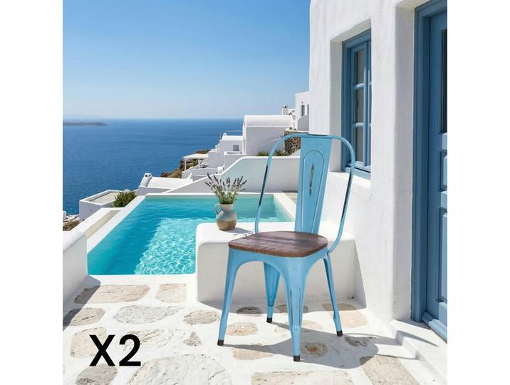 Chaise en métal style industriel (lot de 2) LEEDS - Bleu