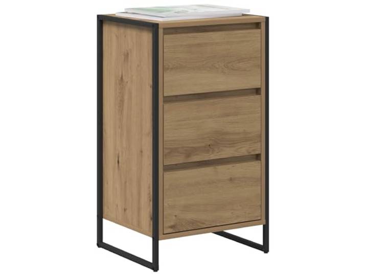 KTHLBRH Sideboard Eiche Handwerk 42 x 36 x 75,5 cm Holz mehrschichtig 3 Schubladen, Beine aus Stahl, industrielles Design, großer Stauraum für Wohnzimmer