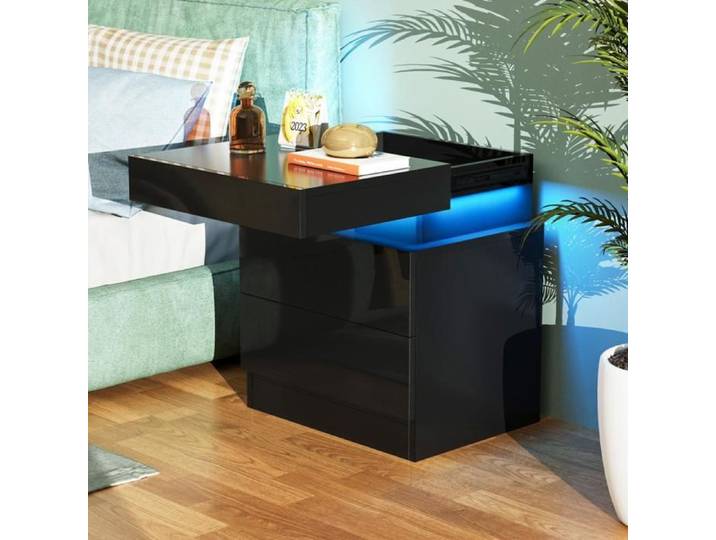 Table de chevet avec éclairage LED-2 tiroirs de rangement-Table d'appoint avec borne de recharge-Chambre à coucher salon-XJING