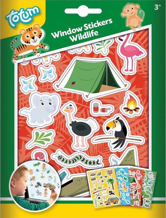 Totum wildlife raamstickers jungle dieren - 45 stuks - educatief speelgoed (set van 4)