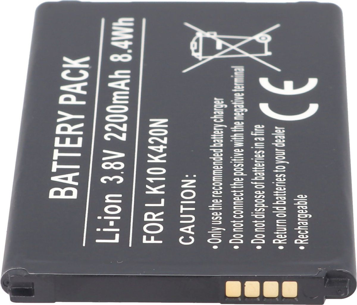Accucell Accu voor LG K10 K420N, Li-ion, 3.8V, 2200mAh, 8.4Wh, inclusief IC-chip