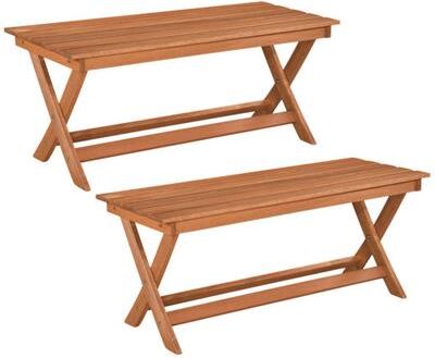 Costway 2-Seat Wooden Garden Patio Bench with X-Shaped Legs-Set of 2