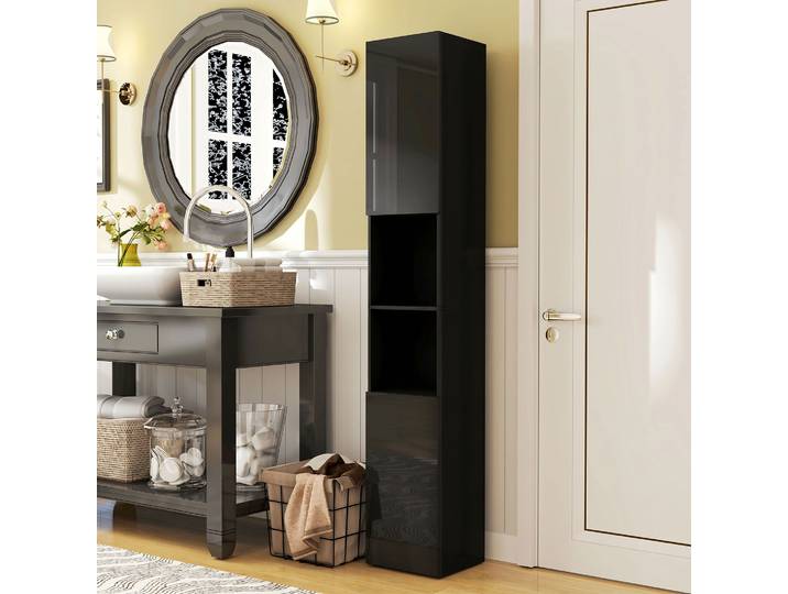 kleankin Colonne Salle de Bain 2 Placards 2 Niches 181,5cm Noir