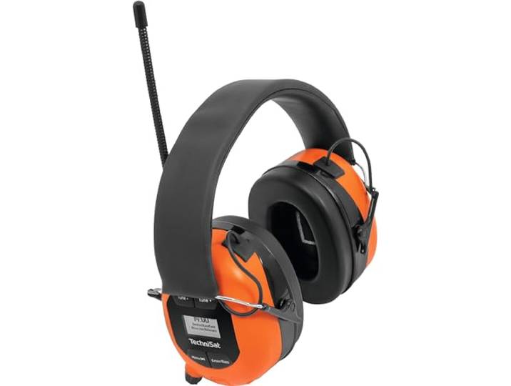 TechniSat STEREOMAN DAB+ OD Draadloze stereo DAB+/FM Bluetooth-hoofdtelefoon (radio-ontvangst, korte antenne, geïntegreerde microfoon, gehoorbescherming, voor buitengebruik), oranje/zwart