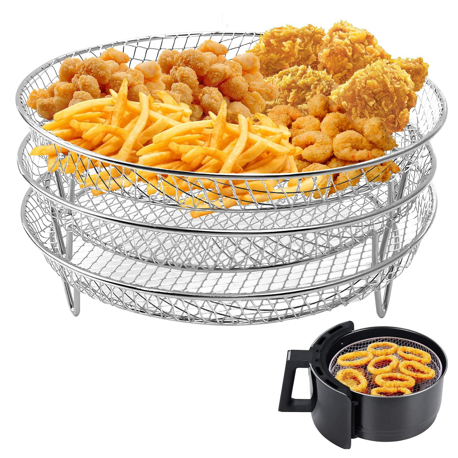 Dripio Airfryer-rek, 3-laags, roestvrij staal 304, stapelbaar, 20,8 cm