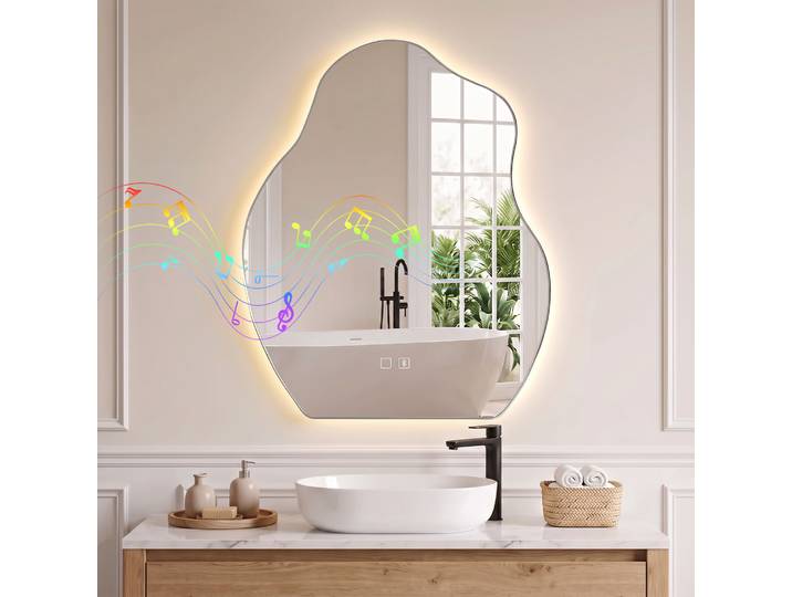 HOMCOM Miroir LED Salle de Bain 80x60cm Bluetooth Anti-buée