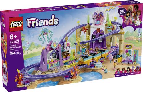 42703 LEGO FRIENDS Meerjungfrauen-Achterbahn Rollenspielset mit 5 Spielfiguren, Bubble-Tea-Stand, Muschelbühne und Pool