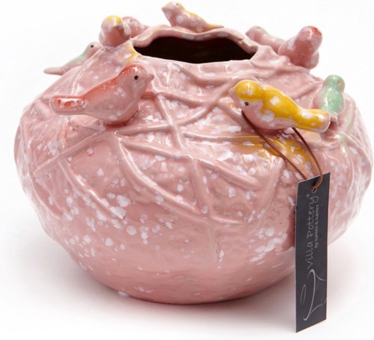 Villa Pottery Vaas Lieve 1_2 Pink 9 Birds van Porselein