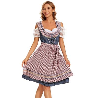 Oktoberfest Kleid Schürze Dirndl Oktoberfest / Bier Dienstmädchen Bayerisch Deutsch München Wiesn Damen Stoff im traditionellen Stil Bluse Kleid Schürze