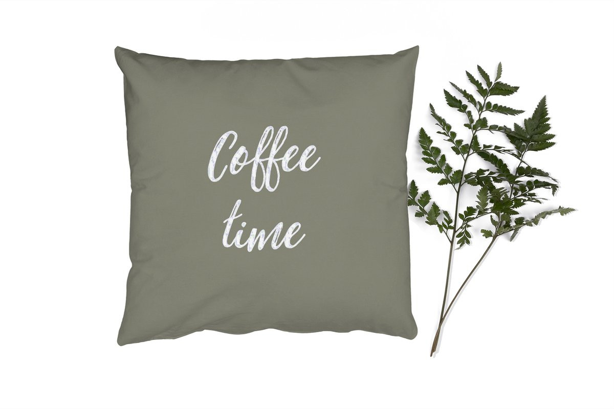 PillowMonkey Sierkussen Coffee Time met Quote - 50 x 50 cm
