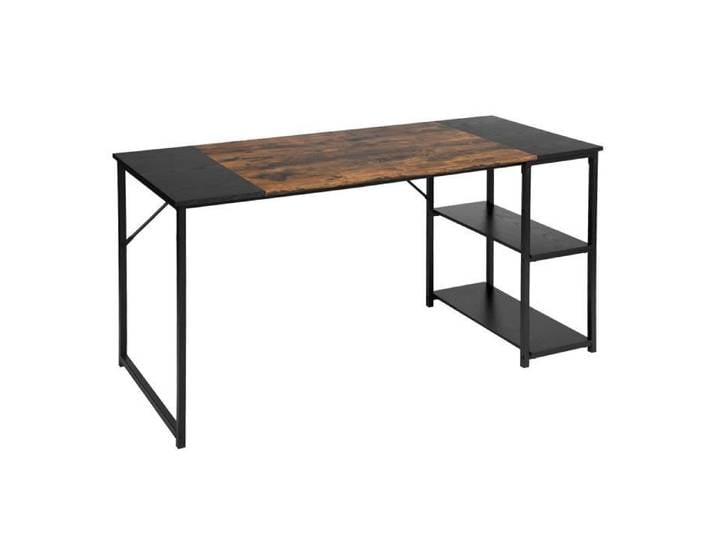 Bureau - FURNITURER - MDF Épissage Métallique L120cm - Réservoir double couche - 120x60x74 cm - Noir/Brun rétro