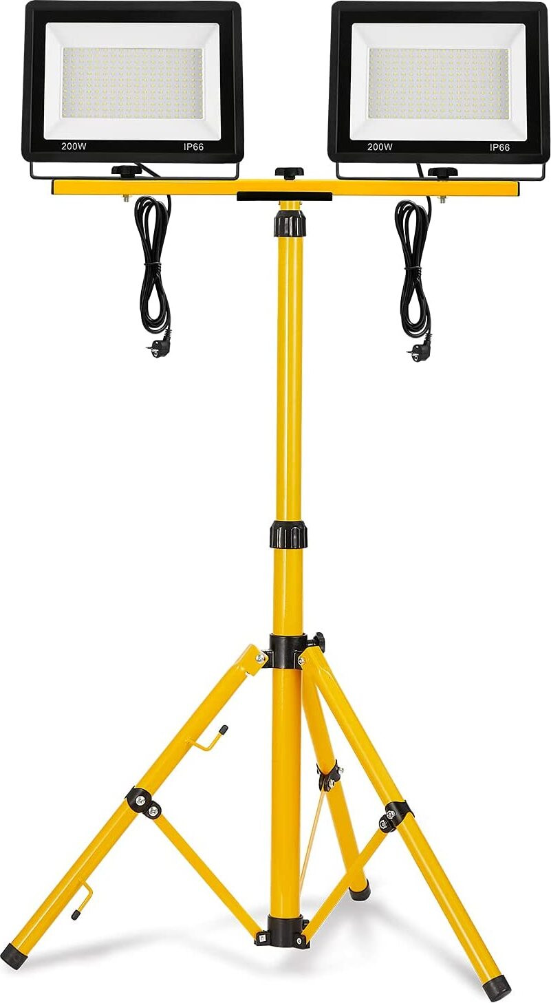 XMTECH LED bouwlamp met statief, 2x 200W, warm wit licht