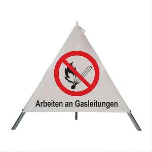SafetyMarking Faltsignal Feuer und Rauchen verboten, Arbeiten an Gasleitungen, tagesleuchtend, Schenkellänge 90 cm
