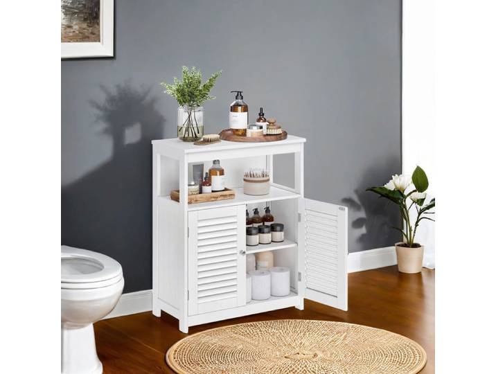 Meuble bas de Salle de Bain avec compartiment ouvert et étagère réglable 30 x 60 x 80 cm blanc