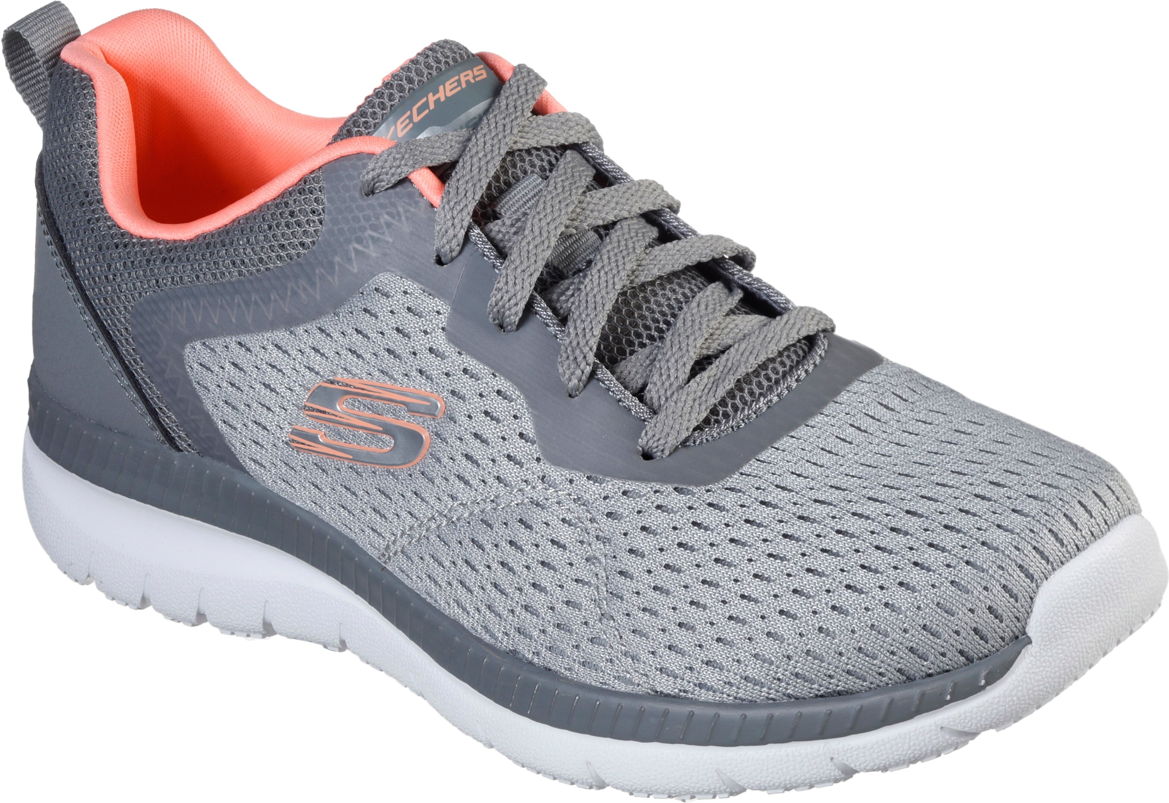 Berufsschuh SKECHERS "BOUNTIFUL - QUICK PATH", Damen, Gr. 42, Textil, grau (grau, koralle), Lederimitat, Textil, Schuhe Berufsschuh, Freizeitschuh, Halbschuh, Schnürschuh mit gepolsterter Innensohle grau, koralle 42, Textil
