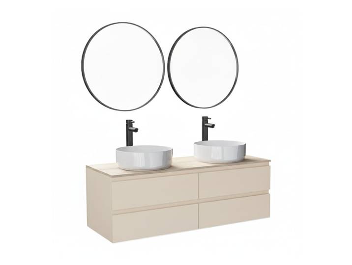 Ensemble meuble double vasque 120cm + robinet + miroir
