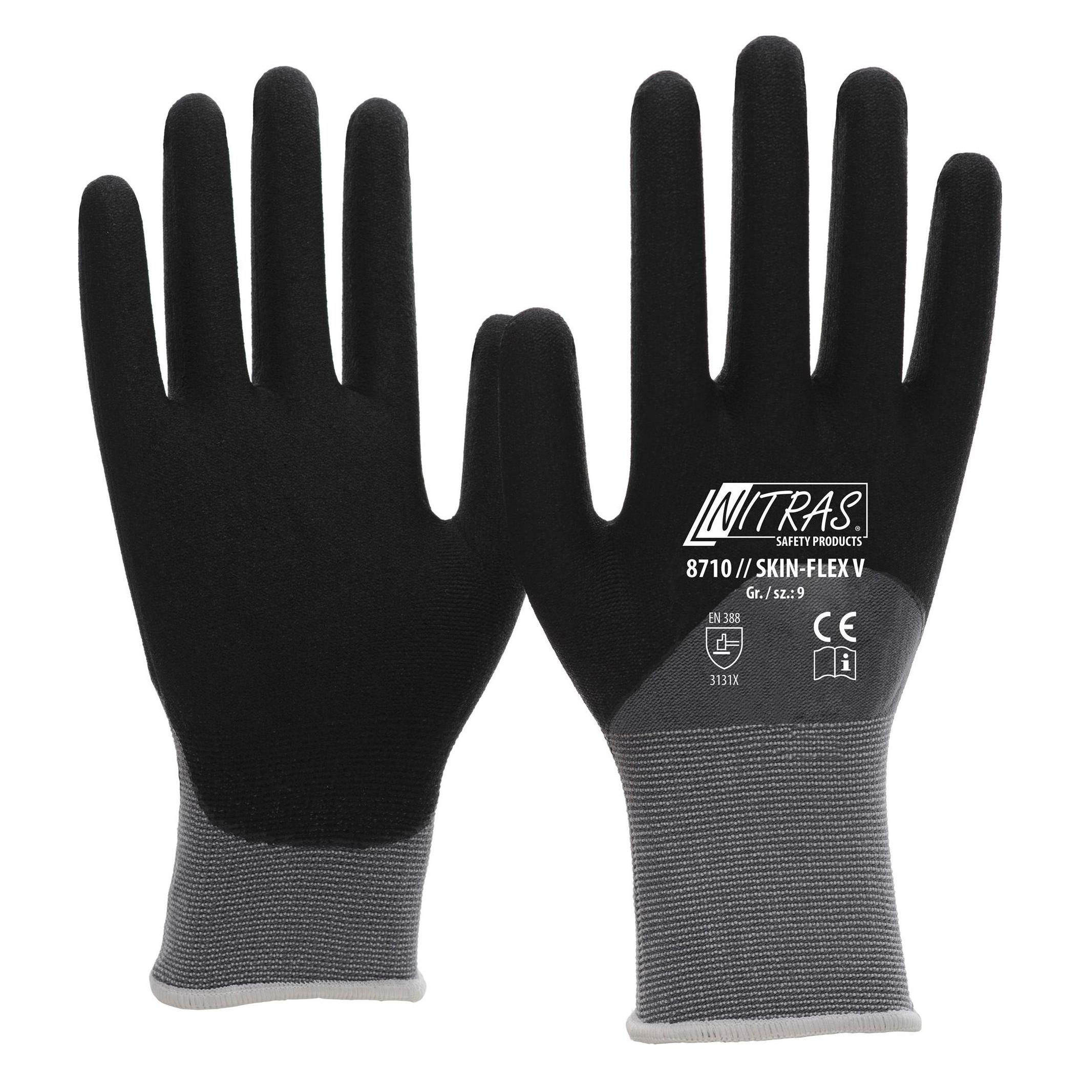 Nitras Skin Flex V Feinstrickhandschuh Gr. 8, grau / schwarz (8) (8710-8)
