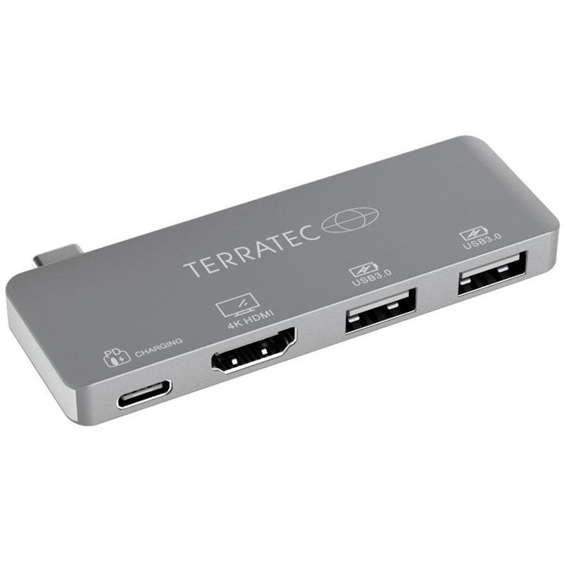 TERRATEC Aluminium USB Type-C Adapter mit USB-C PD HDMI 2x USB 3.0 Ports