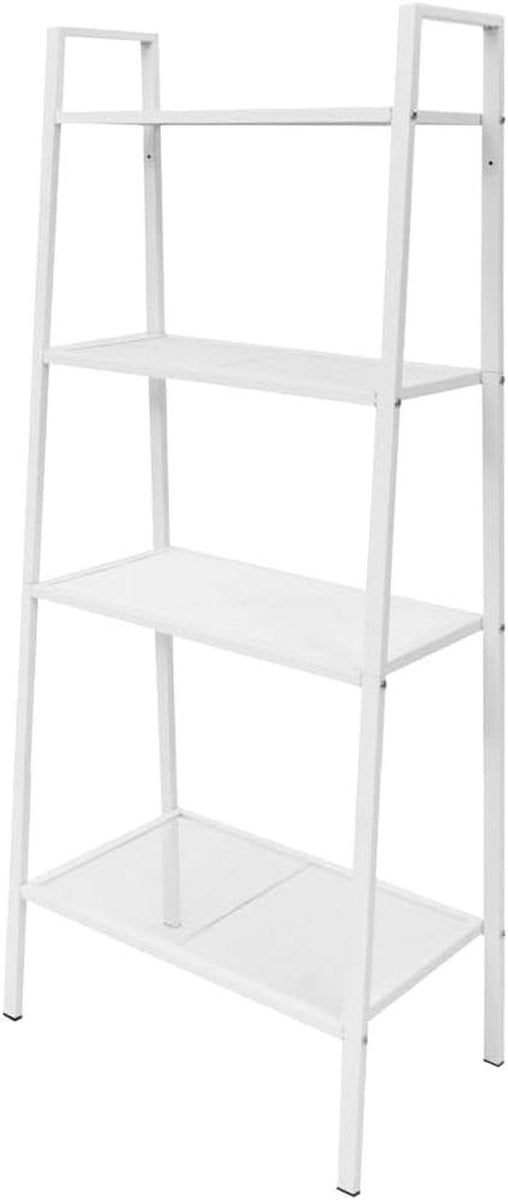 Witte trapeziumvormige ladder boekenkast als opbergrek en displayrek, Breedte: 62 cm