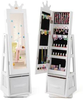 Costway Kids Jewelry Armoire Cabinet with Large Storage Capacity and Swivel Base-White