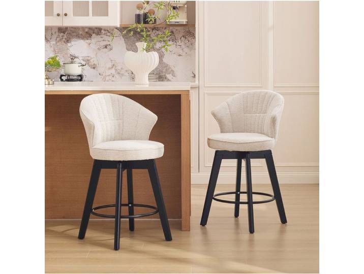 ROVRYN Lot de 2 tabourets de bar pivotants en chenille beige avec dossier et repose-pieds