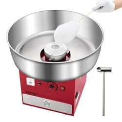 VEVOR elektrische Zuckerwattemaschine kommerzielle Zuckerwattegeräte (1000 W) mit 52 cm Edelstahlschüssel & Zuckerschaufel & Schublade, perfekt für Kindergeburtstage Familienfeiern Partys Rot