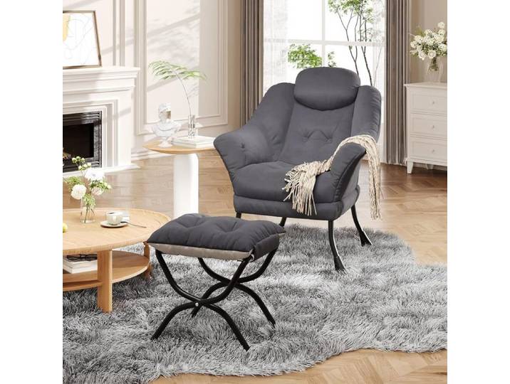 Fauteuil avec ottoman -TOYS S-Fauteuil Salon avec Repose-Pieds-Pliant Charge 150KG-GRIS