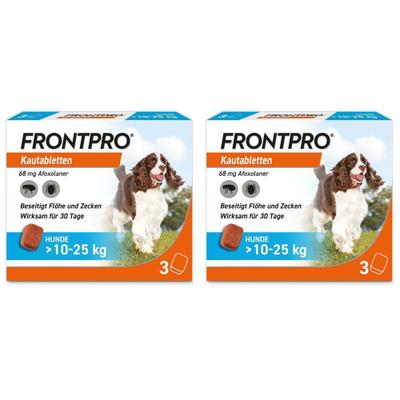Frontpro Kautablette gegen Zecken und Flöhe für Hunde (>10-25kg) Doppelpack 2x3 St Kautabletten